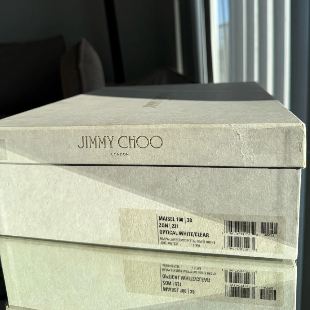 New Jimmy Choo White Maisel 100 Crystal Embellished Leather Sandals 38